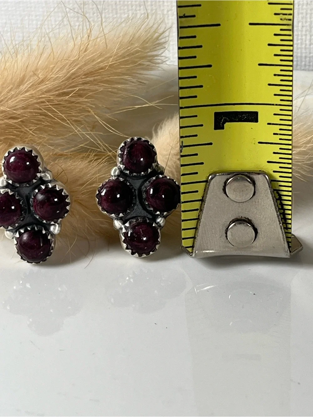 Solid Sterling Silver Purple Spiny Oyster Gemstone Post Back Earrings